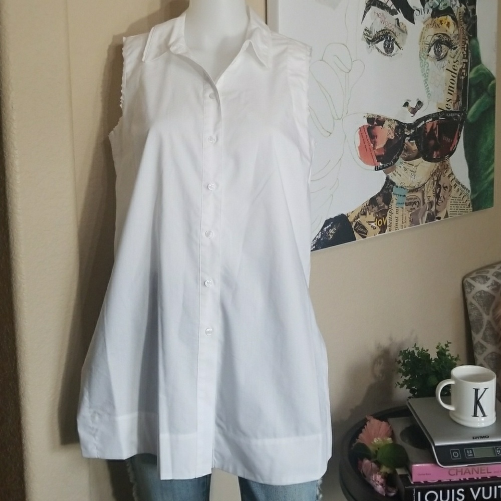 NWT ANTHROPOLOGIE MARLED WHITE TUNIC CHIC BUTTON - Picture 6 of 7